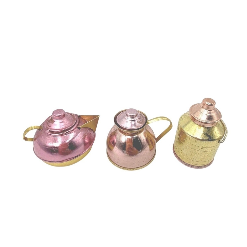 Vintage Miniature Anodized Aluminum Pink Gold Tea Pot Pitcher Set Taiwan 3pc - Picture 2 of 4